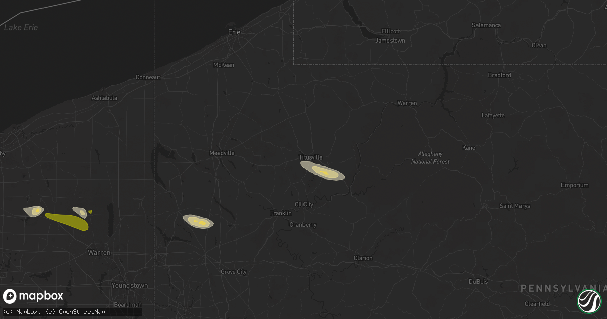 Hail map in Titusville, PA on April 14, 2024