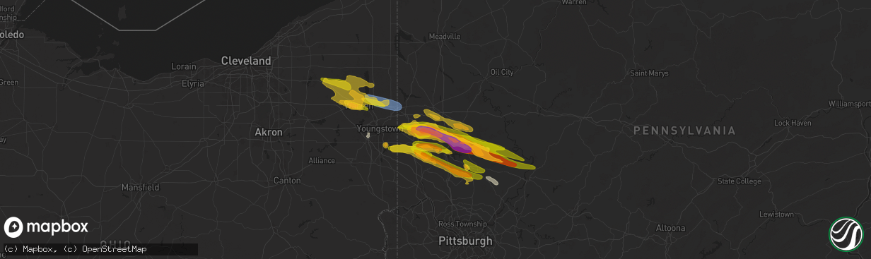 Hail map in Volant, PA on April 14, 2024