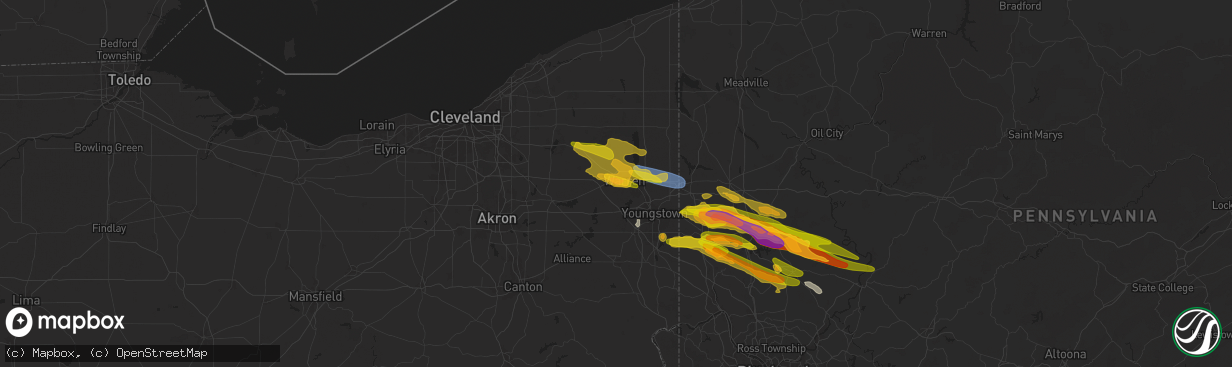 Hail map in Warren, OH on April 14, 2024
