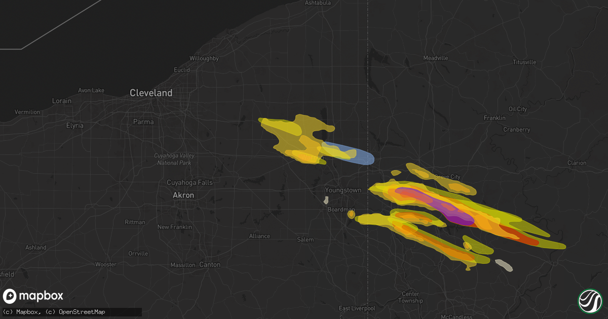 Hail map in Warren, OH on April 14, 2024