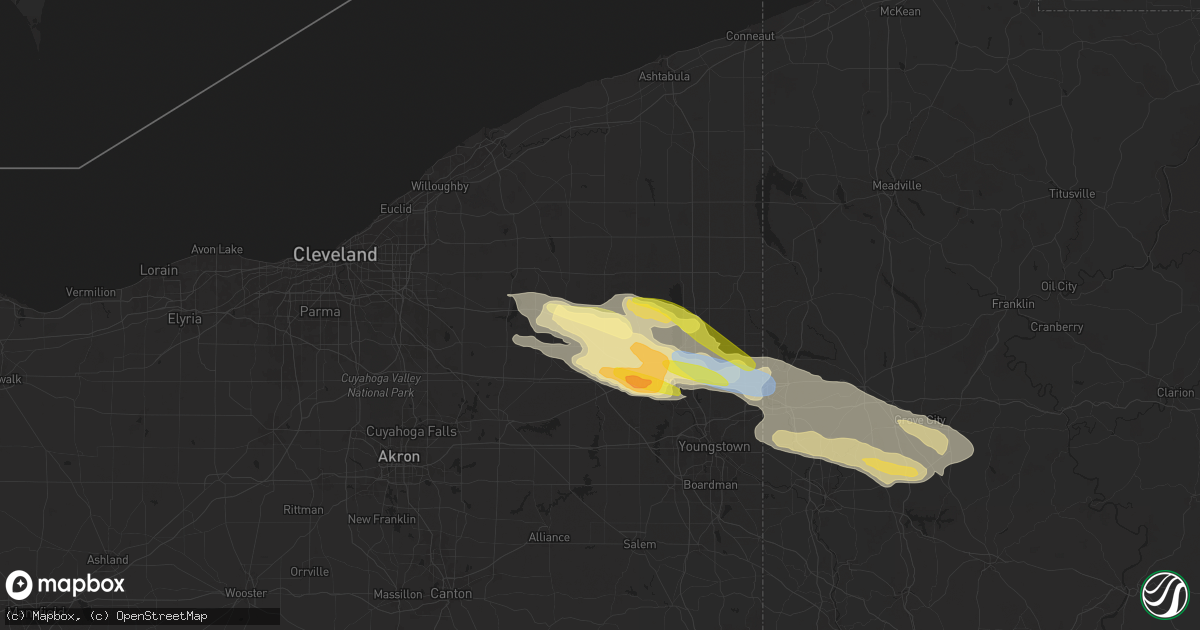 Hail map in West Farmington, OH on April 14, 2024