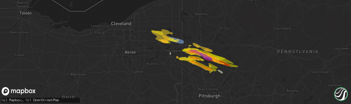 Hail map in Youngstown, OH on April 14, 2024