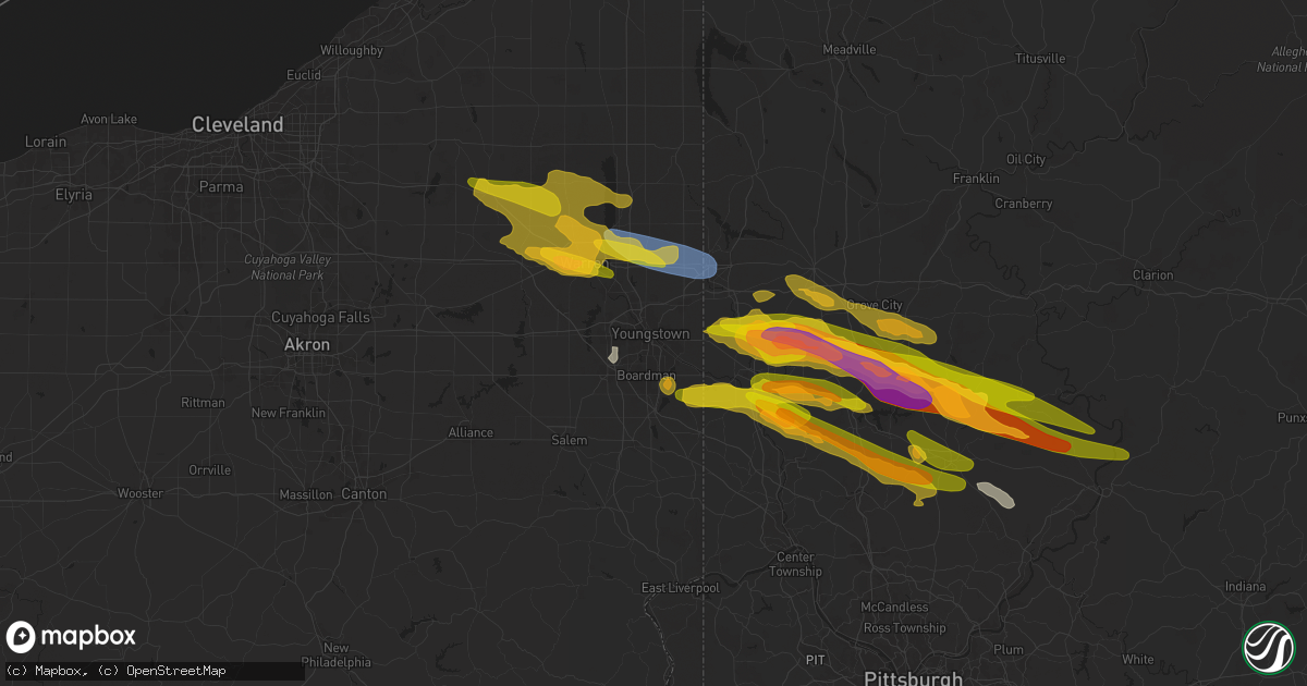 Hail map in Youngstown, OH on April 14, 2024