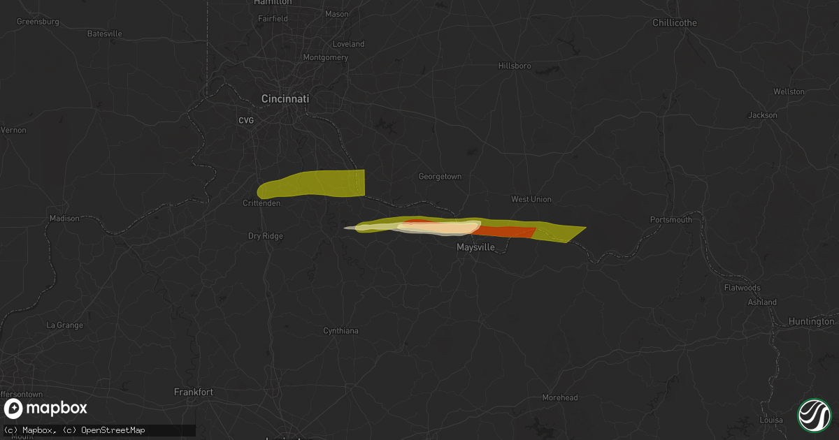 Hail map in Augusta, KY on April 14, 2025
