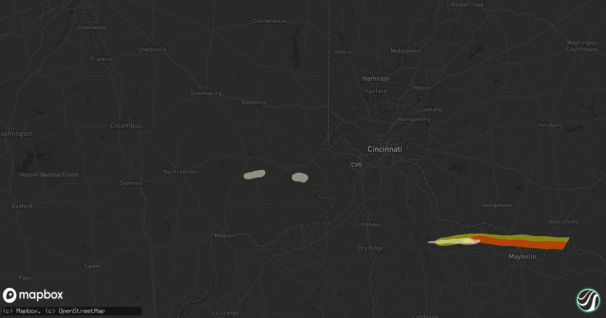 Hail map in Aurora, IN on April 14, 2025