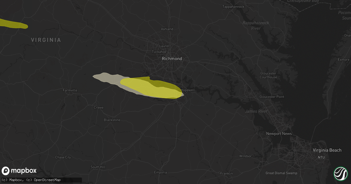 Hail map in Colonial Heights, VA on April 14, 2025