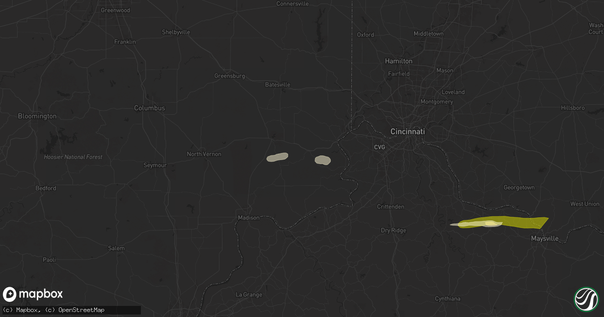 Hail map in Dillsboro, IN on April 14, 2025