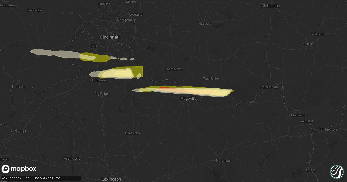 Hail map in Dover, KY on April 14, 2025