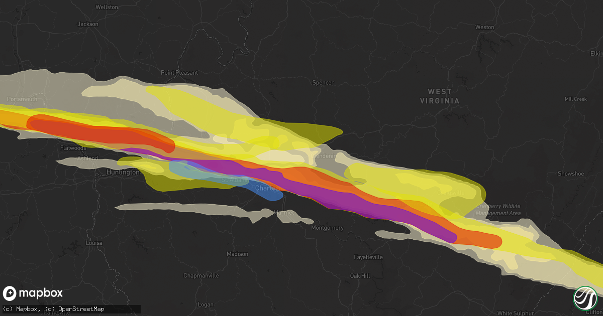 Hail map in Elkview, WV on April 14, 2025