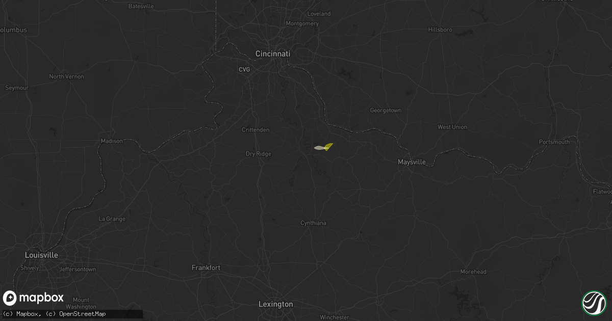 Hail map in Falmouth, KY on April 14, 2025