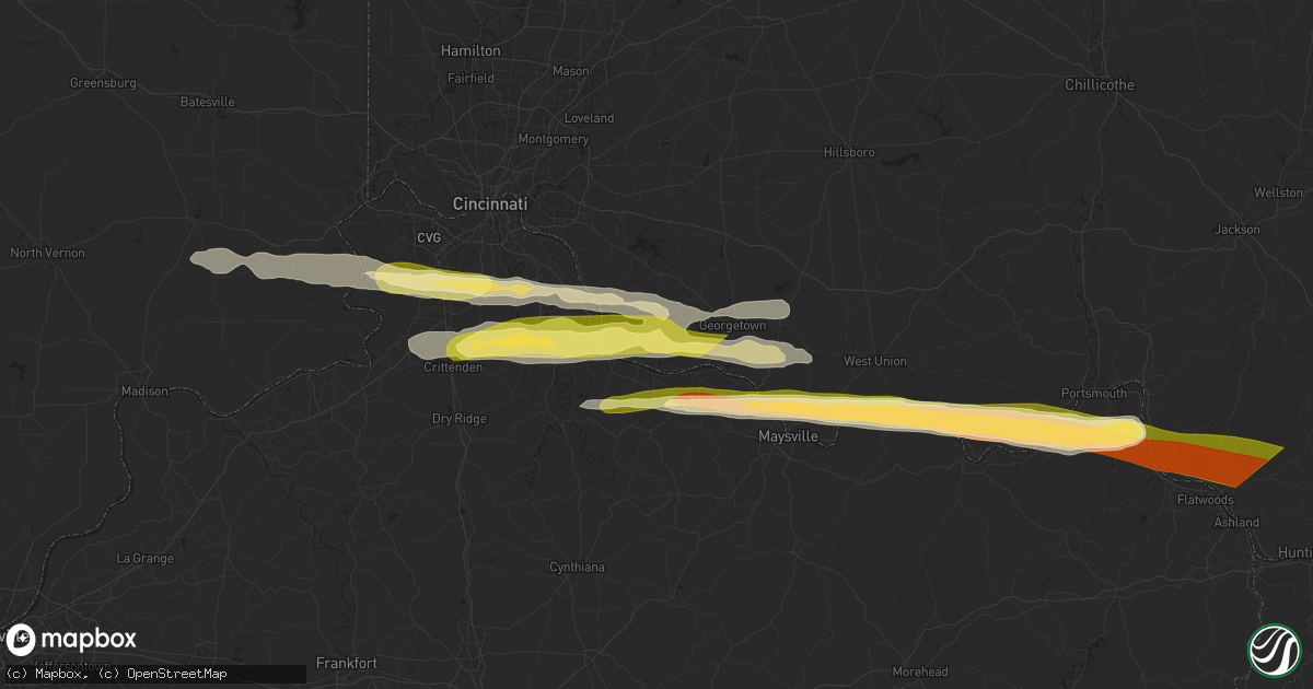 Hail map in Felicity, OH on April 14, 2025
