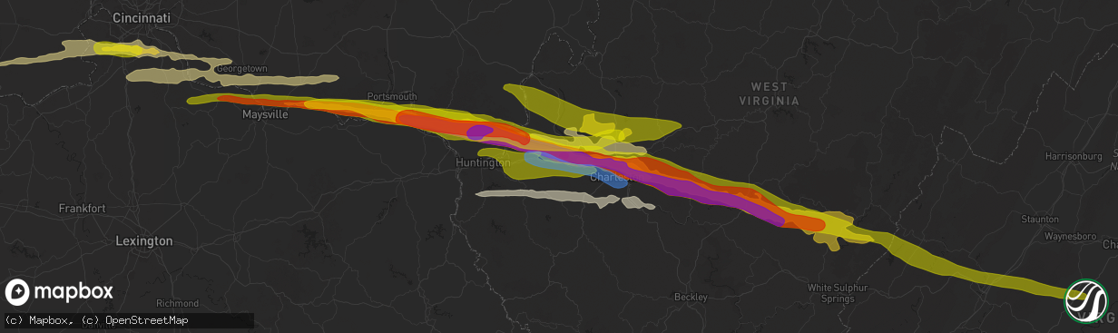 Hail map in Hurricane, WV on April 14, 2025
