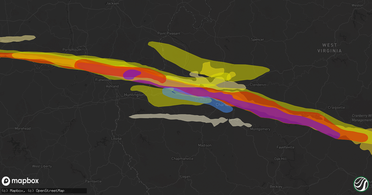 Hail map in Hurricane, WV on April 14, 2025