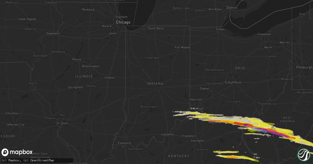 Hail map in Indiana on April 14, 2025