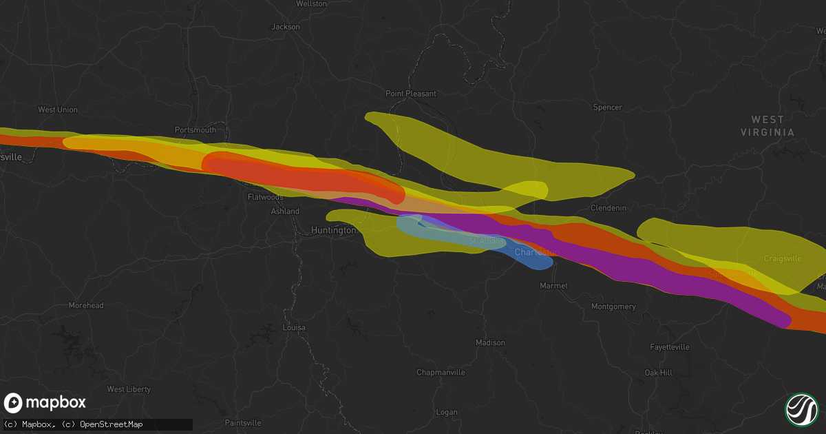 Hail map in Milton, WV on April 14, 2025
