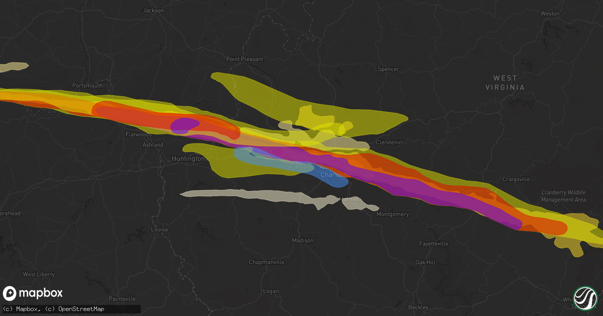 Hail map in Nitro, WV on April 14, 2025