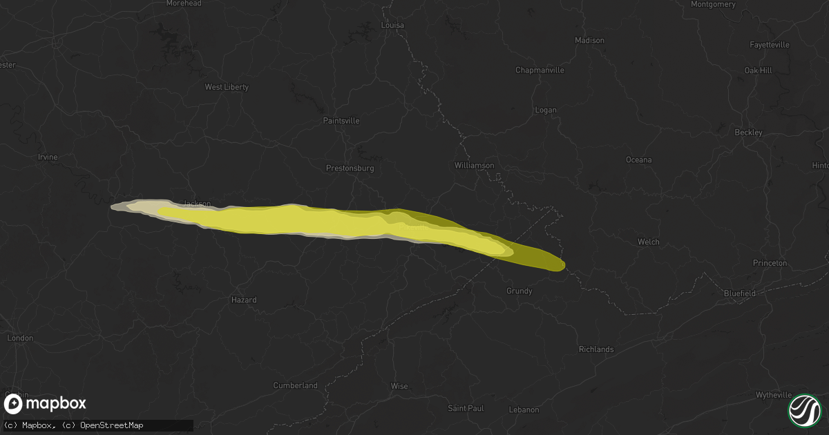 Hail map in Pikeville, KY on April 14, 2025