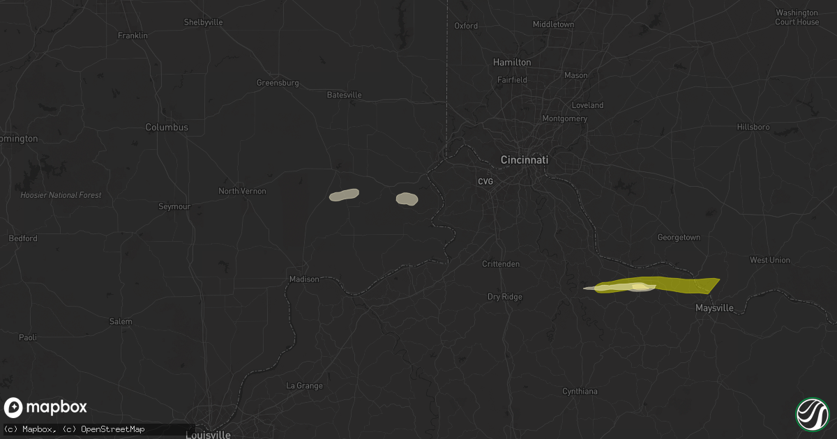Hail map in Rising Sun, IN on April 14, 2025