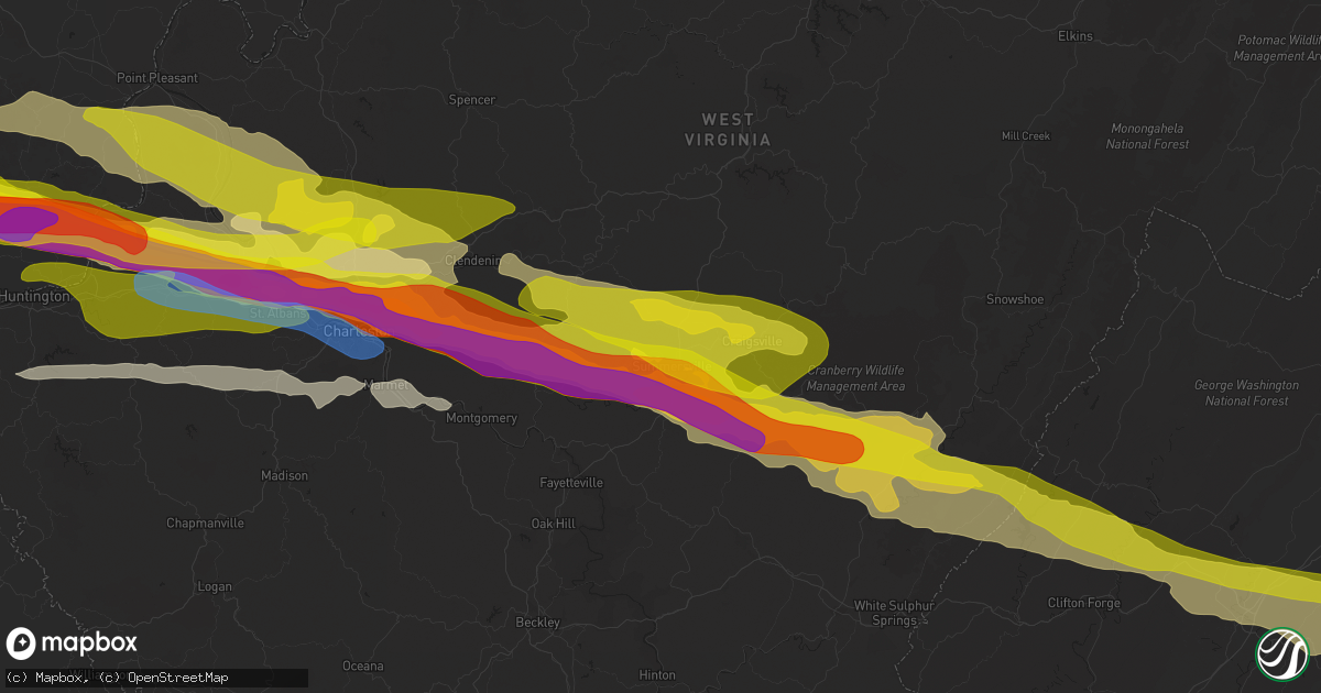 Hail map in Summersville, WV on April 14, 2025