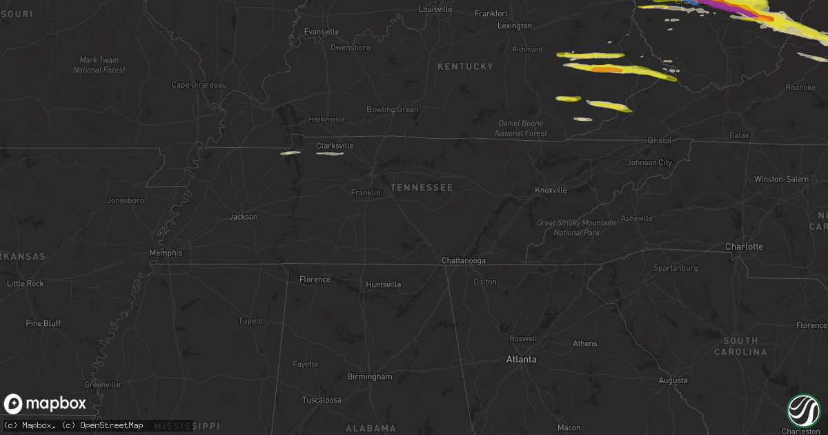 Hail map in Tennessee on April 14, 2025