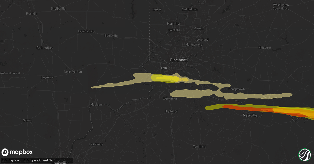 Hail map in Union, KY on April 14, 2025