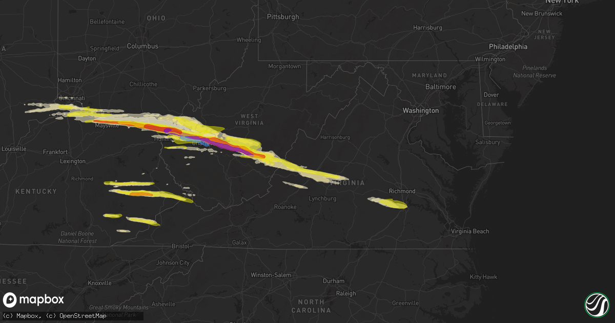 Hail map in Virginia on April 14, 2025