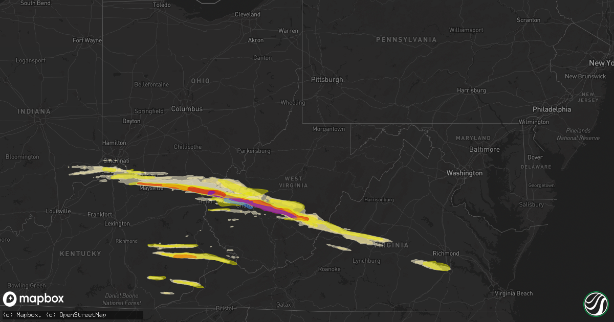Hail map in West Virginia on April 14, 2025