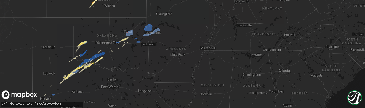 Hail map in Arkansas on April 14, 2026