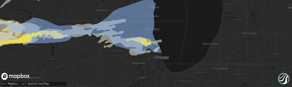 Hail map in Arlington Heights, IL on April 14, 2026