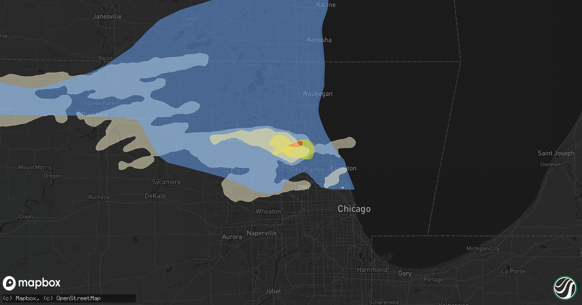 Hail map in Arlington Heights, IL on April 14, 2026