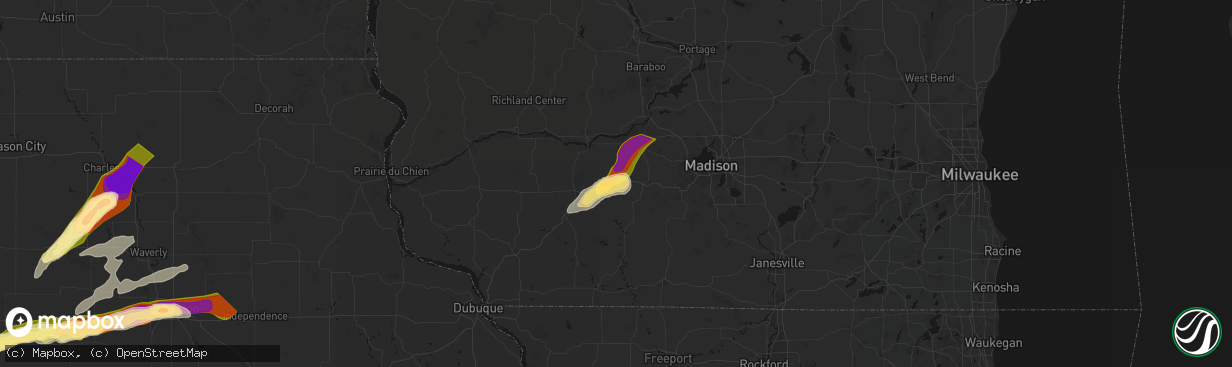 Hail map in Barneveld, WI on April 14, 2026
