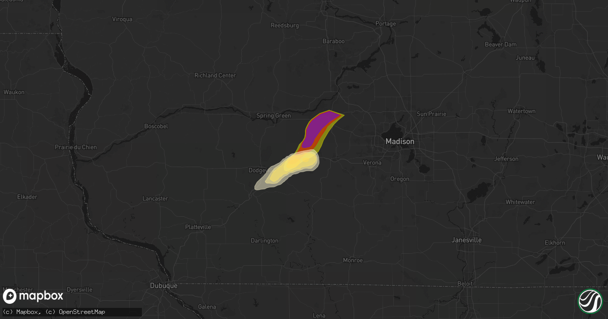 Hail map in Barneveld, WI on April 14, 2026