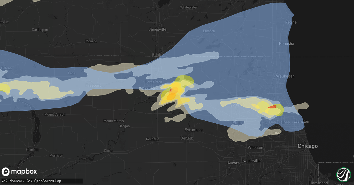 Hail map in Belvidere, IL on April 14, 2026