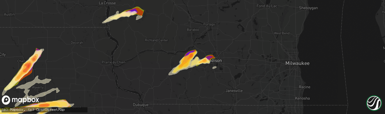 Hail map in Black Earth, WI on April 14, 2026