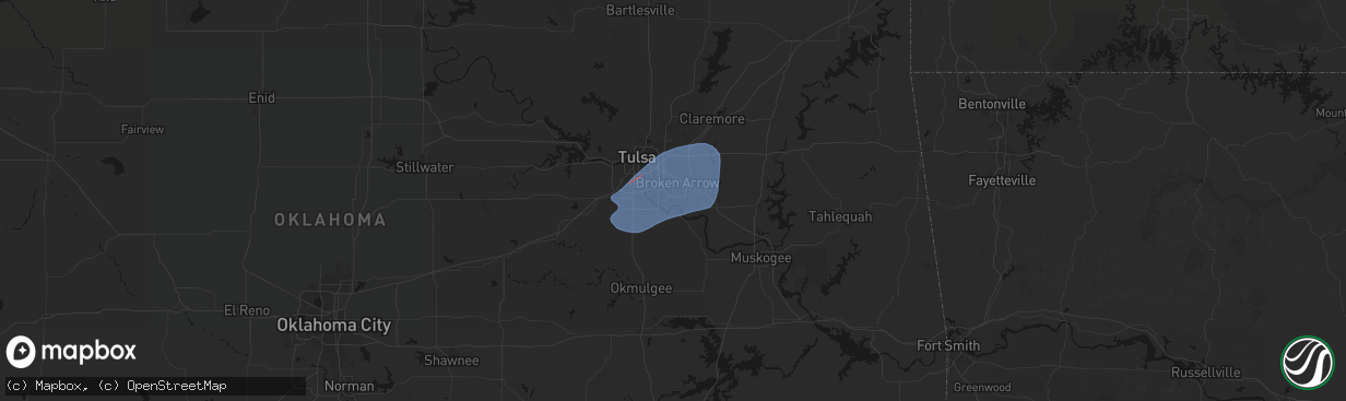 Hail map in Broken Arrow, OK on April 14, 2026