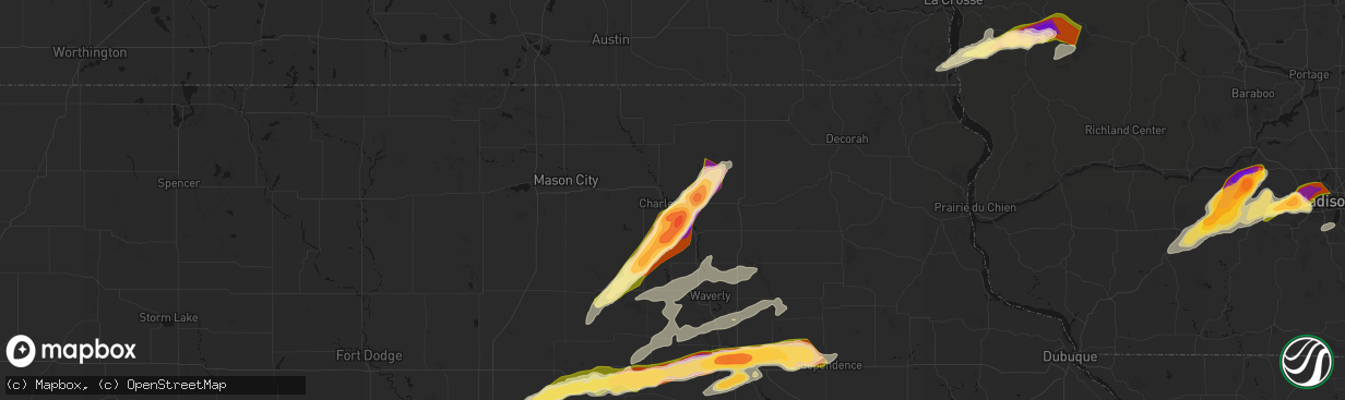 Hail map in Charles City, IA on April 14, 2026