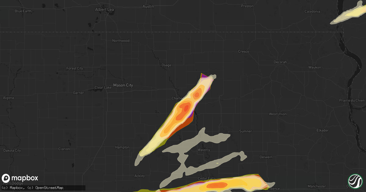 Hail map in Charles City, IA on April 14, 2026