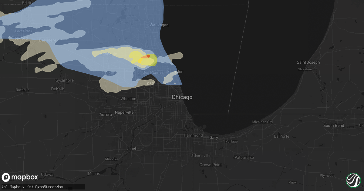 Hail map in Chicago, IL on April 14, 2026