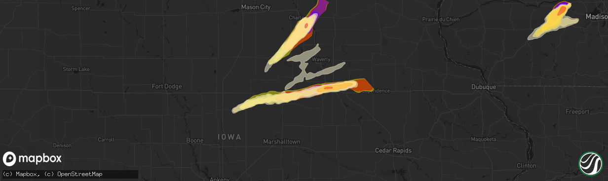 Hail map in Dike, IA on April 14, 2026