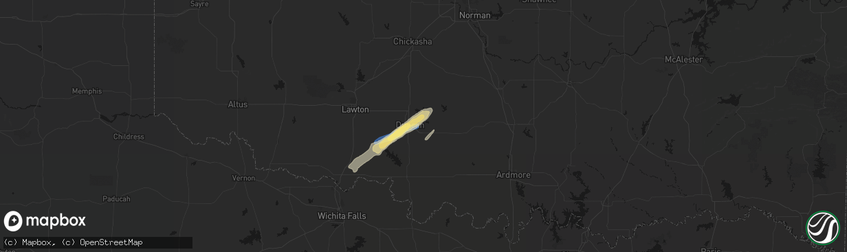 Hail map in Duncan, OK on April 14, 2026
