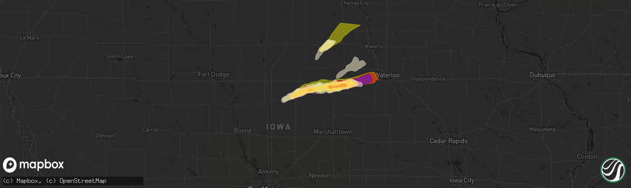 Hail map in Eldora, IA on April 14, 2026