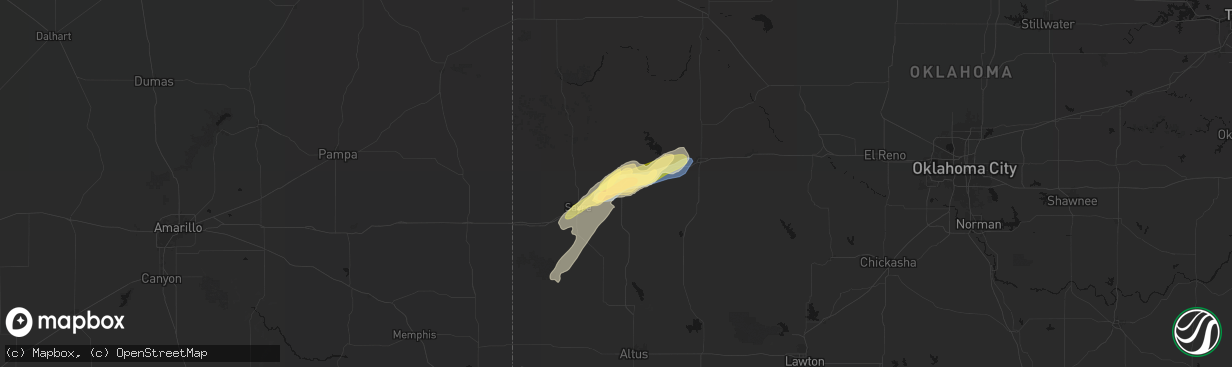 Hail map in Elk City, OK on April 14, 2026