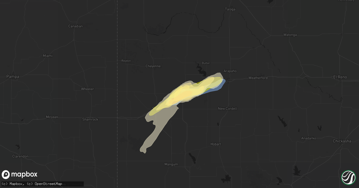 Hail map in Elk City, OK on April 14, 2026