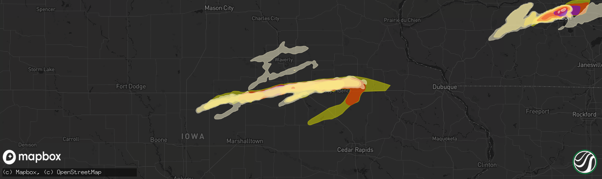 Hail map in Evansdale, IA on April 14, 2026