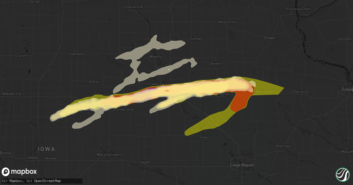 Hail map in Evansdale, IA on April 14, 2026
