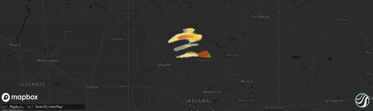 Hail map in Flora, IN on April 14, 2026