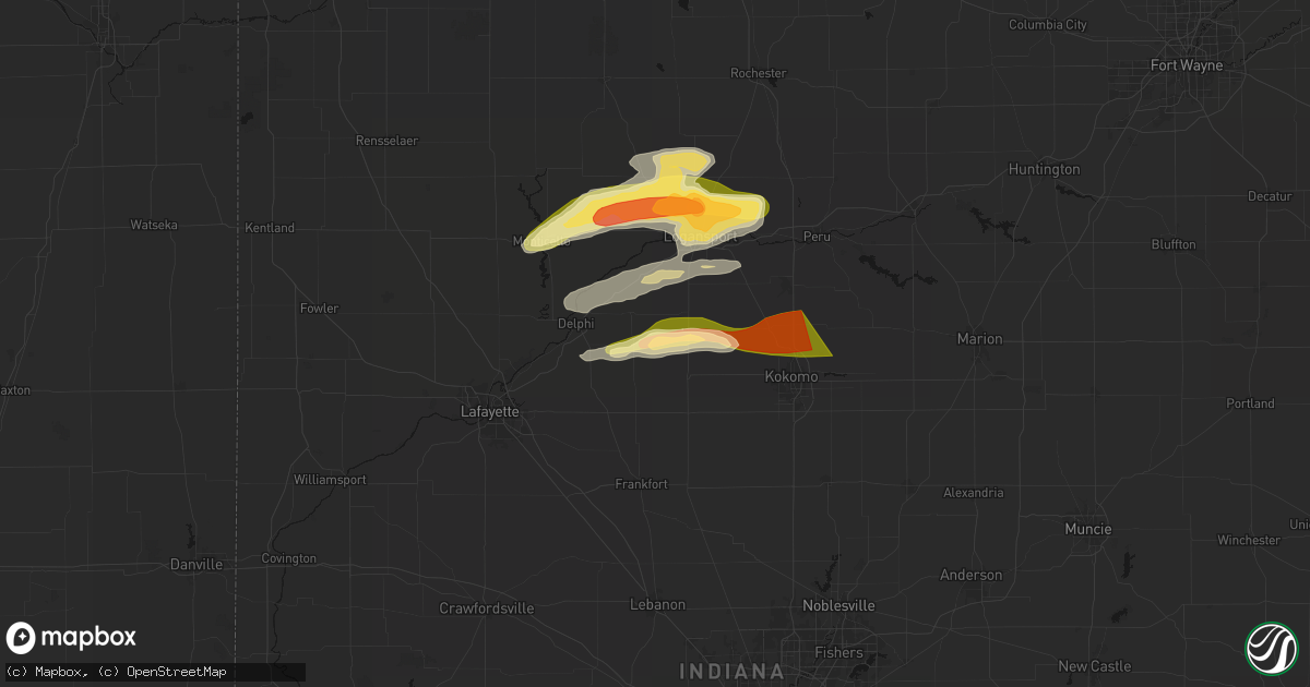 Hail map in Flora, IN on April 14, 2026