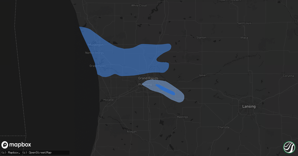 Hail map in Grand Rapids, MI on April 14, 2026