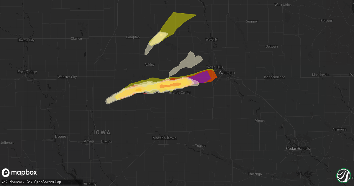 Hail map in Grundy Center, IA on April 14, 2026