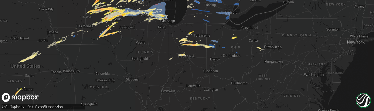Hail map in Indiana on April 14, 2026